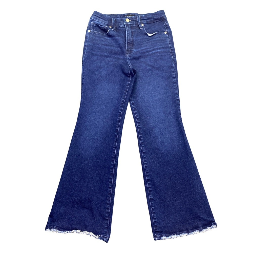 Good American Good Legs Crop Mini Boot Jeans Blue224 Size 2/26 Raw Hem High Rise